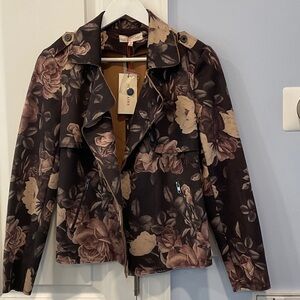 Solitaire Brown Floral Leather Jacket